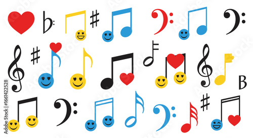 Fun musical notes with heart shapes for creative projects and music education materials for kids or adults