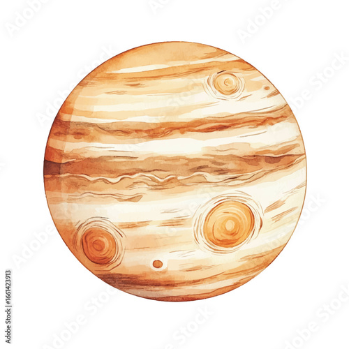 Watercolor Depiction of Jupiter with Distinctive Swirls and Spots