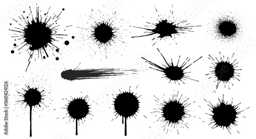 Dynamic ink splatters for impactful design projects and artistic creations, adding bold flair and visual interest