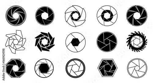 Explore diverse camera shutter icons perfect for photography, design, and creative projects requiring aperture visuals