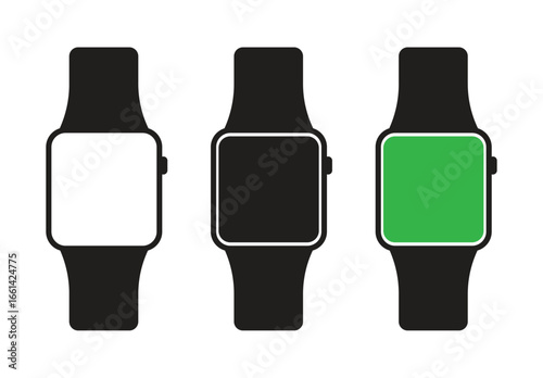 Smartwatch Icon Set, Modern Wearable Device Vector Illustration