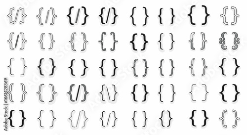 Diverse collection of modern curly braces and brackets symbolizing coding, data, and structure
