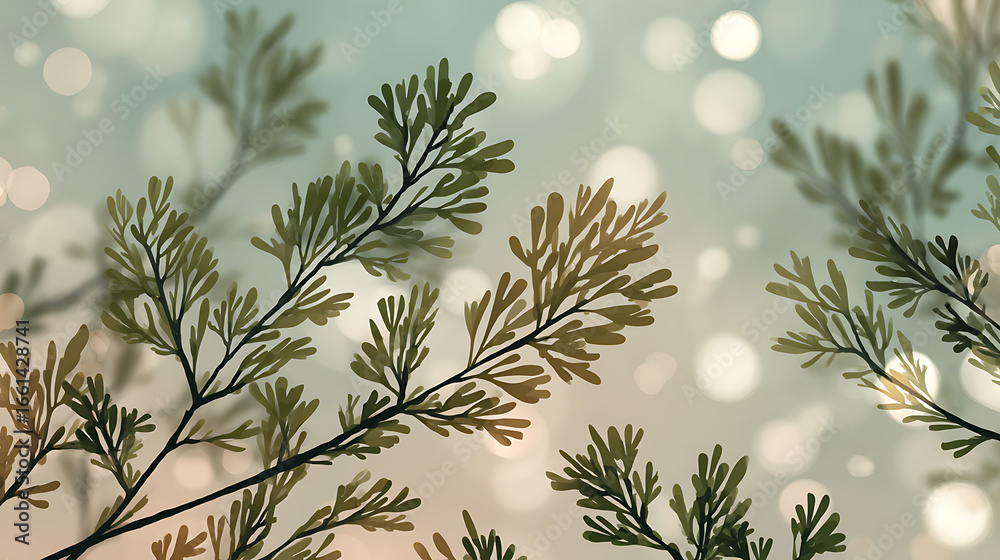 Fototapeta premium Green Leaves and Branches Soft Focus Bokeh Background