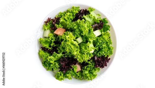 Overhead shot of a fresh green salad in a bowl