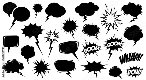 Dynamic comic book speech bubbles with lightning bolts for graphic design projects and social media enhancements