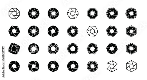 Dynamic collection of modern aperture icons for photography and design projects, capturing creative vision