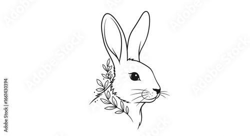 Elegant rabbit head with leaf detail, perfect for spring holiday promotions, cute and adorable design element