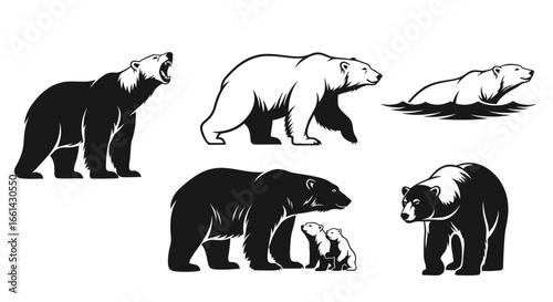 Dynamic bear silhouettes showcasing strength and grace, ideal for conservation projects and wildlife-themed branding