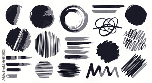 Collection of abstract grayscale hand-drawn shapes and textures.