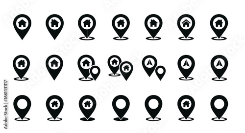 Find your perfect spot with these essential home and location pin icons for navigation and search