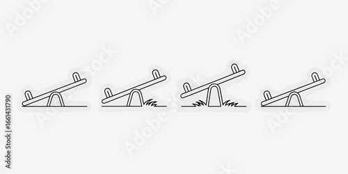 Seesaw icons in a row representing balance and childrens playground equipment with varying levels of grass growth around them