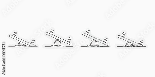 Seesaw Illustration in Various Stages Minimalist Outline Design Perfect for Playgrounds and Childhood Themes