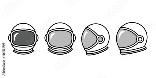 Set of Four Astronaut Helmets in Different Views Great for Space Exploration Concepts and Kids Education Materials