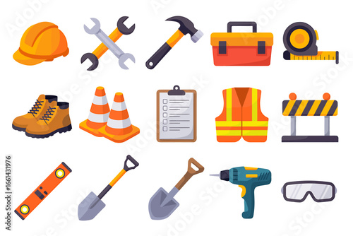 Construction Site Tools and Equipment Essential Building Gear for Safety and Productivity Comprehensive Collection of Worksite Items