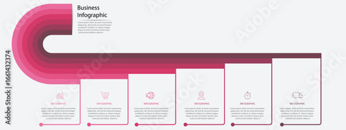 Steps business data visualization timeline infographic designed for abstract background template milestone element - Business process technology digital marketing data presentation chart with 6 steps