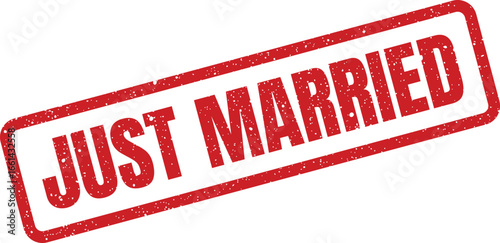 Distressed Just Married stamp with rectangle border, perfect for wedding announcements and greeting cards