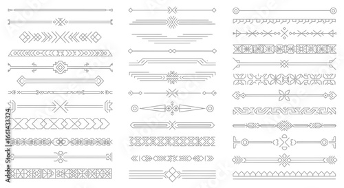 A collection of intricate, decorative horizontal lines and dividers, featuring various geometric patterns and designs.