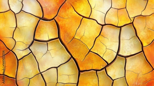 Abstract Cracked Earth Texture with Warm Yellow and Orange Hues for Deserts Theme