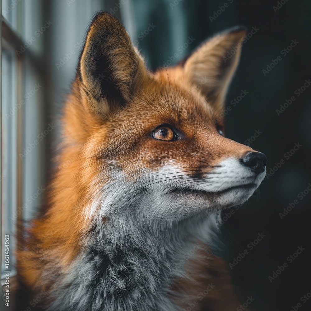 Fototapeta premium Dog Looking Out The Window. Wildlife Animal in Nature Watching the World