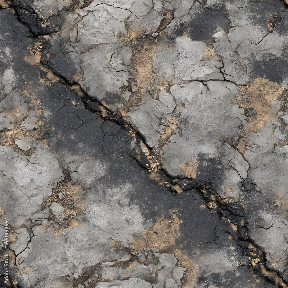 Fototapeta premium Seamless Top View of Asphalt Road Texture with Cracks and Damage