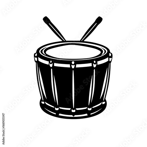 Drum with drumsticks resting on the top, highlighting the classic design and craftsmanship of percussion instruments