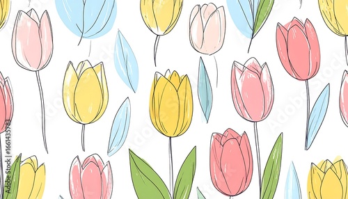 Pastel Tulips Seamless Pattern Illustration