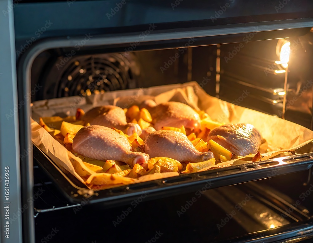 Roasted chicken and potatoes in oven Roasted chicken and potatoes in oven