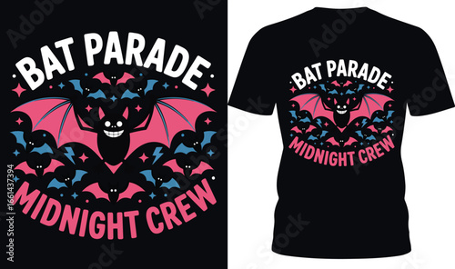 Bat parade midnight crew flying creatures vector