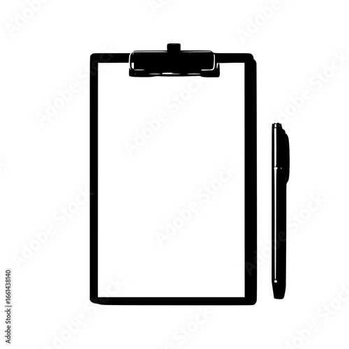 Blank clipboard with pen resting beside it for note-taking and organization at the workplace