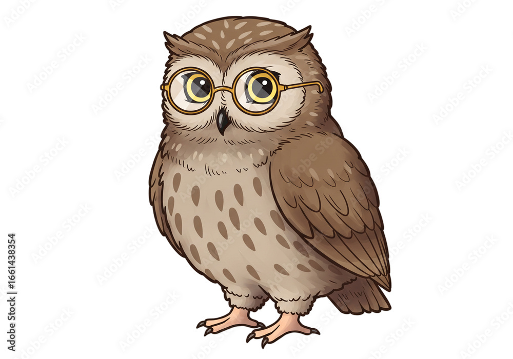 Fototapeta premium Cartoon Owl with Glasses Illustration png, isolated on transparent background