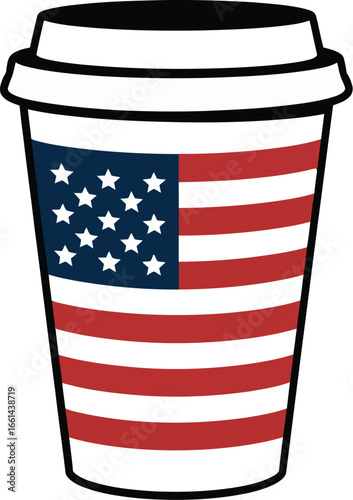 Patriotic Coffee Cup To Go  USA Flag Minimal Vector Art