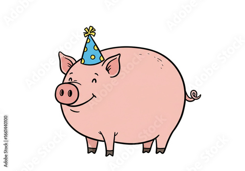 Cartoon Pig with Birthday Hat Illustration png, isolated on transparent background