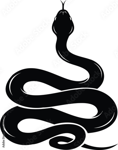 Coiled snake silhouette with raised head, vector