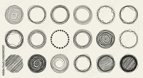 Hand-drawn circular frames offer artistic flair for modern designs and creative projects