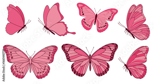 Vibrant pink butterflies spread wings in graceful flight, symbolizing transformation and beauty for design projects.