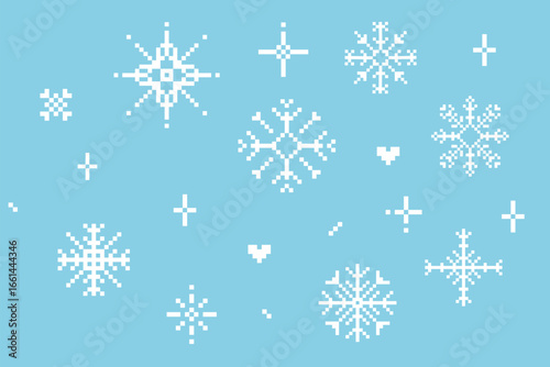 Pixel snowflake winter retro pixilated 8 bit game stamp. Collection y2k snow, minimal and simple. Holiday flake ornament. Simple crystal ornament