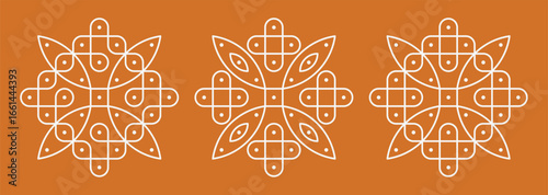 Set of Indian folk art pulli kolam. editable home decor patterns.