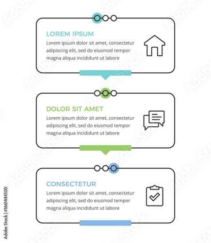 Modern vertical infographic template with three frames with text and icons