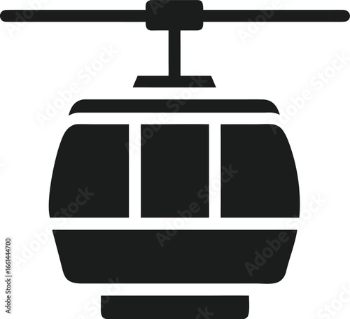 Black silhouette of a cable car gondola suspended from a cable transportation transport