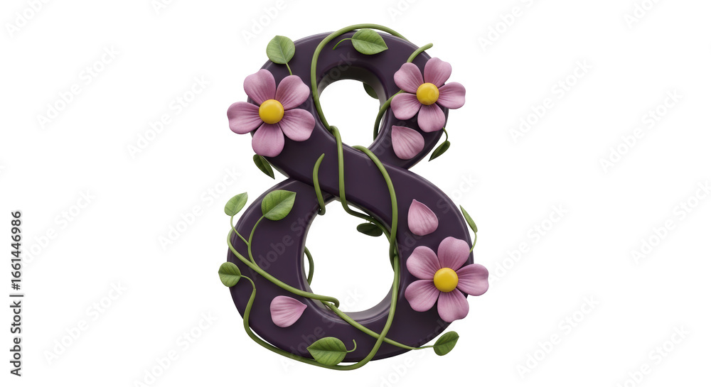 Fototapeta premium Isolated Number 8 with Flowers