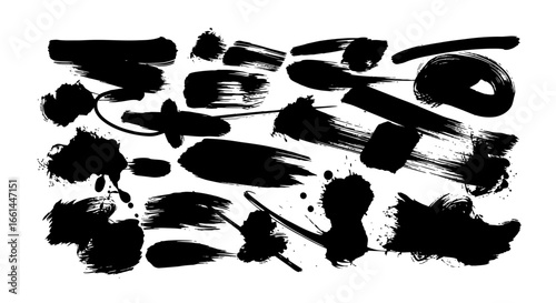 Bold black brush strokes offer dynamic textures and artistic flair for impactful designs and unique backgrounds