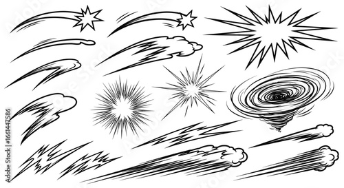 Dynamic comic book effects bundle for action scenes and visual storytelling with starbursts and motion lines