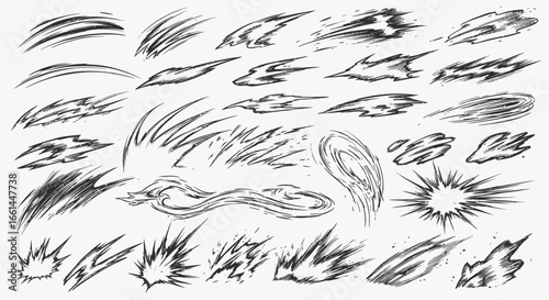 Dynamic hand-drawn speed lines for manga, comics, and anime with motion effects and expressive strokes