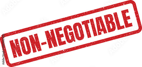 Distressed nonnegotiable red square rubber stamp, angular view, commercial agreement refusal, sealed contract