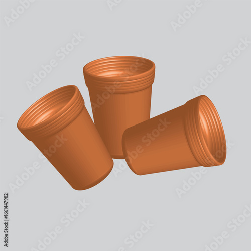 Clay pots and traditional wooden kitchen utensils on white background