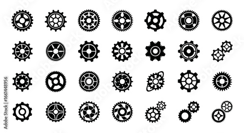 Engage your audience with these diverse gear icons for sleek designs and mechanical concepts now