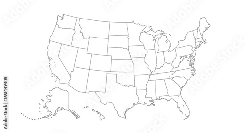 Detailed outline map of the United States with state borders for educational or informational projects