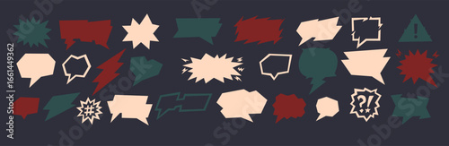 A comic conversation design shows speech bubbles where a talk icon and line frame define the vector style. Comic conversation shapes include hand drawn chat boxes, doodle balloons and labels for bg.