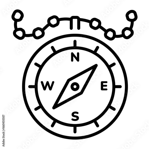 A linear icon representing a navigational compass 