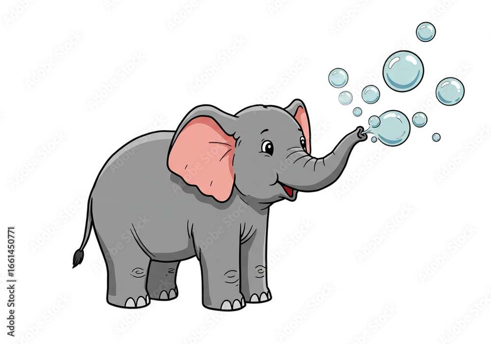 Fototapeta premium Cute Cartoon Elephant Blowing Bubbles Illustration png, isolated on transparent background